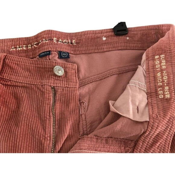 American Eagle Wide Leg Baggy Corduroy Pants Women Size 16 Pink High Rise Y2K - Picture 4 of 6